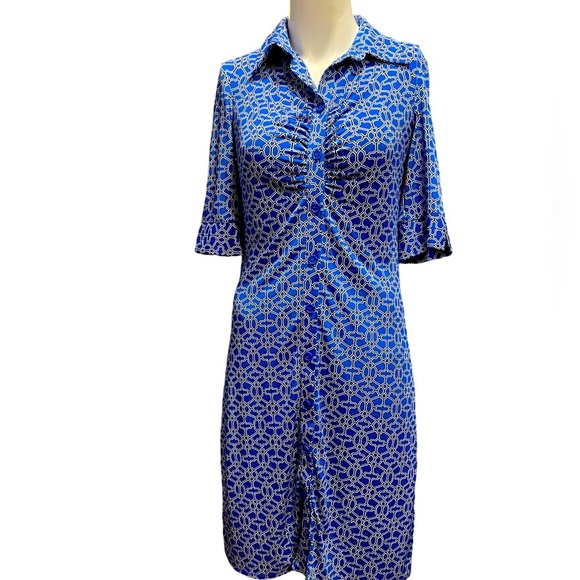 Laundry by Shelli Segal Tile Print Dress Size 4Navy White Geometric Navy Modest - Picture 1 of 11